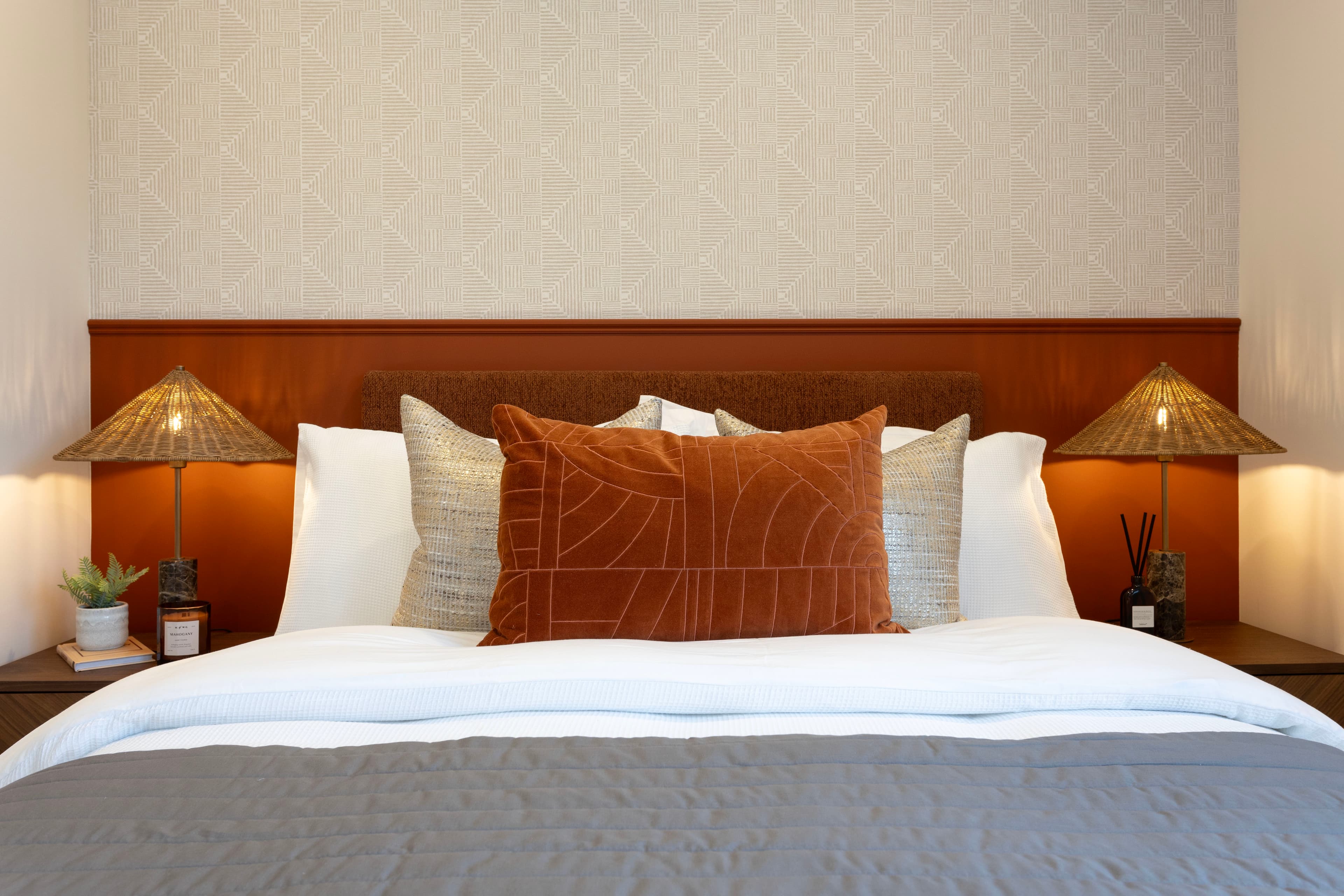 A modern bedroom designed by Focus Agency Group at The Garratt Collection.